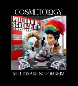 cosmetology practice test book showing real mock multiple choice questions and detailed answers for state board exam in cosmetology